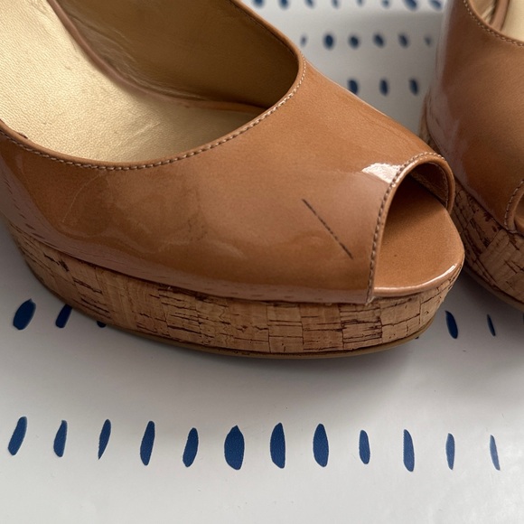 Stuart Weitzman Jean Slingback Wedge Sandals in Nude Patent Leather - Picture 8 of 11